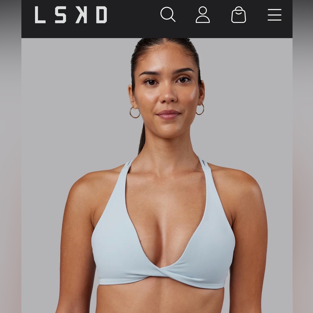 LSKD Women's Light Blue Twist-Front Sports Bralette